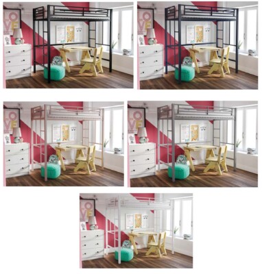Twin Size Metal Loft Bed Teen Kids Boy Girl Dorm Bed Frame - Color Choice