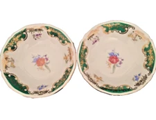 Bavaria China Fruit Bowls 5.5" Set of 2 Diameter Green and Gold Trim Rose