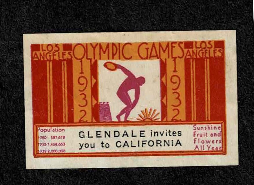 Rare US 1932 Los Angeles, Glendale CA Olympic Games Poster Stamp MNH eBay