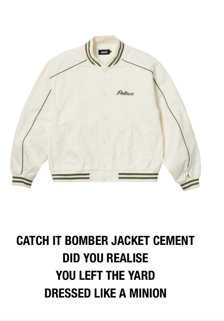 PALACE SKATEBOARDS CATCH IT BOMBER JACKET CEMENT SIZE LARGE SUMMER 2023