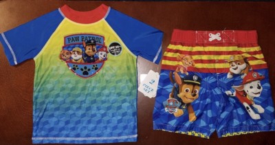 Nick Paw Patrol Toddler Boy Swimming Trunks Shorts & Swim Shirt 4T UPF 50 New