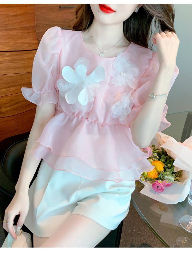 3D flower ruffle tops sheller 新品 3D flower ruffle tops – shéller / シェリエ