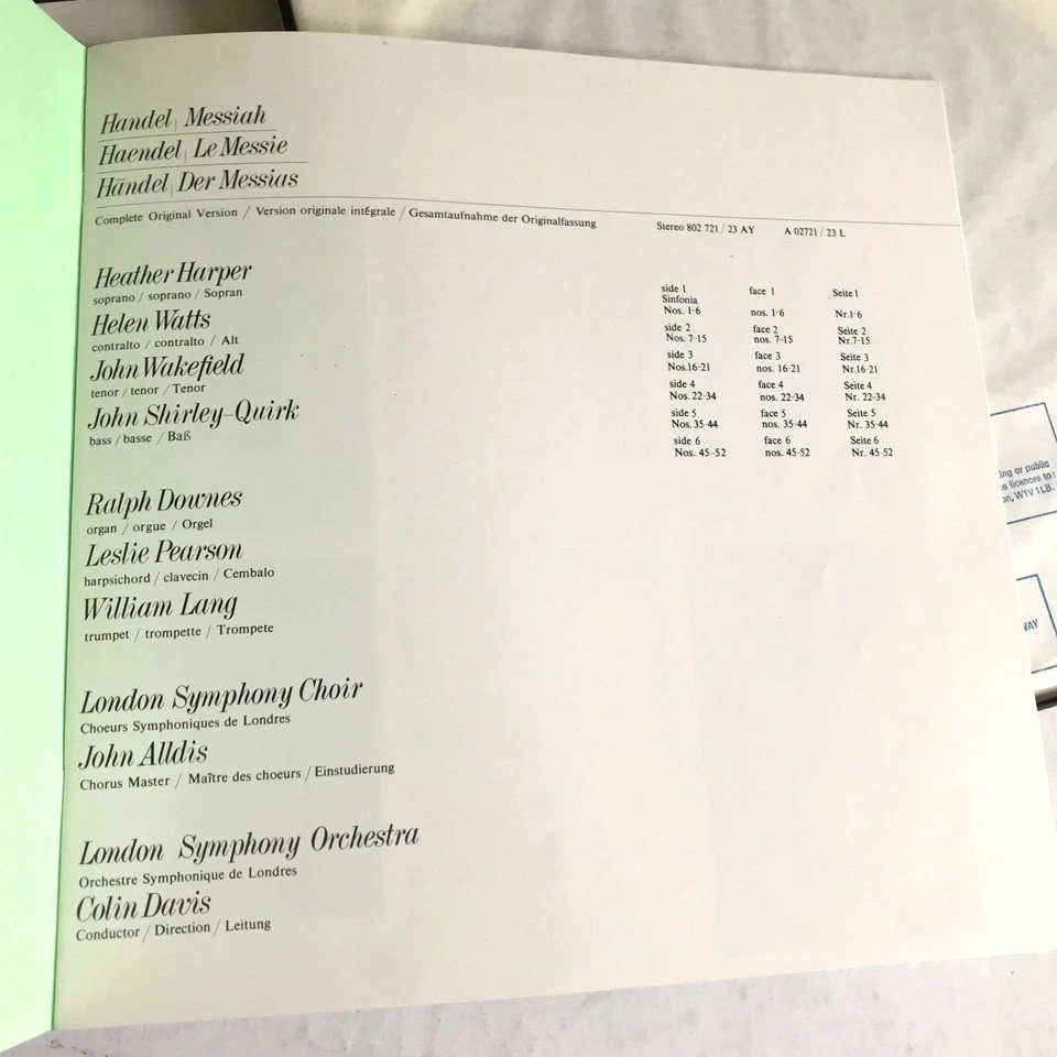 Handel Messiah Colin Davis LSO Philips Box Set SAL 3584-6 - Image 3 of 4