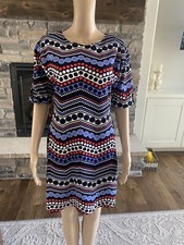Enfocus Studio Size 4 Women’s Blue Geometric Pattern Short Sleeve Dress***
