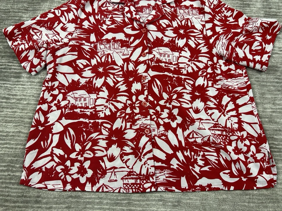 Top Bonworth para mujer 2XL rojo blanco abotonado manga corta tropical informal Foto 3 de 4