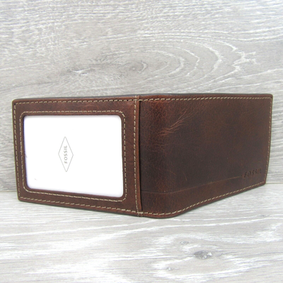 Fossil Allen RFID Magnetic Front Pocket Bifold Mens Wallet Brown 