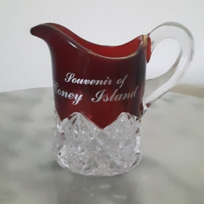EAPG Jefferson Diamond & Peg Handled Ruby Stain Coney Island Souvenir