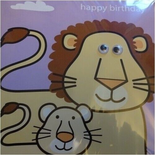 funny Birthday card lion & cub googly moving eyes