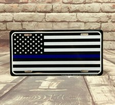 American Flag Thin Blue Line Aluminum License Plate Made in the USA