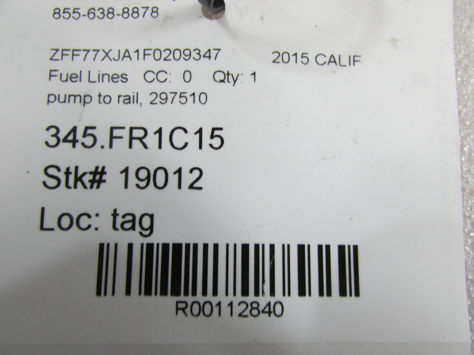 Ferrari California T, Fuel Pump to Rail Line, Used, P/N 297510