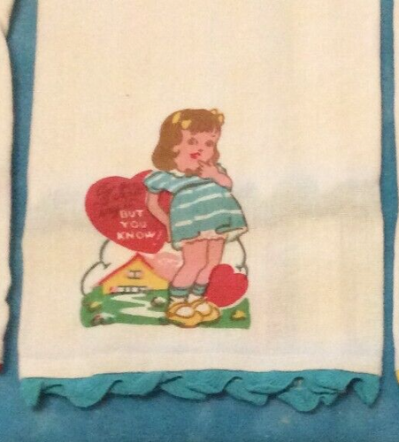Moda Home Set 4 Vintage Valentine Dish Towels 100% Cotton w/carrier Pouch Retro - Picture 7 of 9
