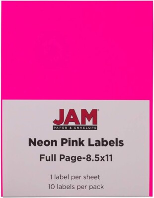 Jam Labels Neon JAM Paper Neon Pink Shipping Labels Full Page 8 1/2 x 11 Sticker Paper ...
