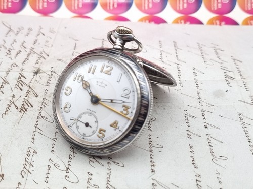 silver niello eterna military style alarm pocket watch - Picture 12 of 17