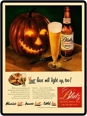 Blatz Beer Halloween Themed Jack O Lantern New Metal Sign: LARGE SIZE  12 X 16