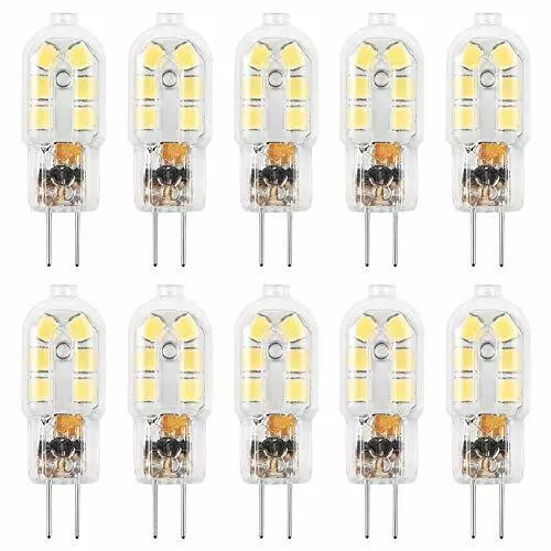 G4 LED Light Bulbs G4 Bi-Pin Base 1.5W (20W Halogen Bulb Equivalent) 12V  Warm White 3000K LED Bulbs for Landscape Ceiling Under Counter Puck  Lighting,Pack of 10,Clear Cover 