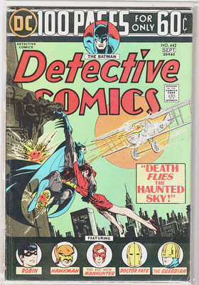 Detective	#442  DC	1974	Mid-High Grade  100 Pages  Batman Robin Hawkman