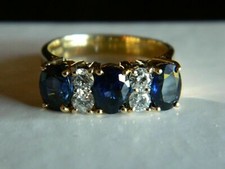 3 CT Oval Cut Lab Created Blue Sapphire 3 Stone Band Ring 14k Yellow Gold Finish