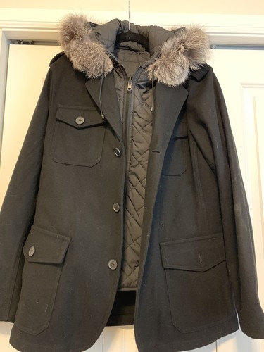 Hooded Coat Black Real Fox Fur 