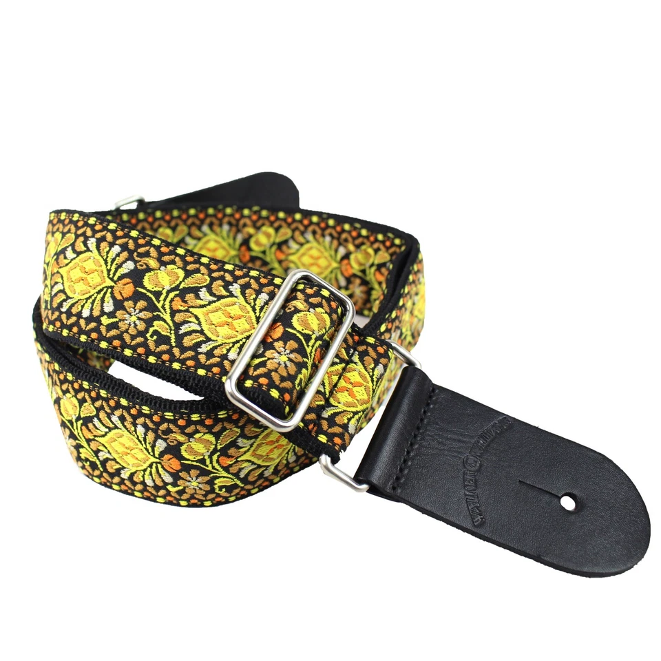 Correa tejida Walker & Williams H-03-MET amarilla mandala con herrajes cromados Foto 2 de 4