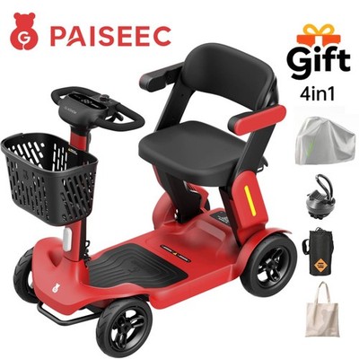 PAISEEC S3 MOBILITY SCOOTER SENIORS 25 MILES , 6 MPH MAX, 300LBS LOADING - RED