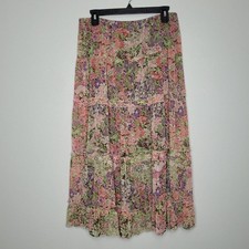 Notations pink green floral tiered romantic grunge fairy cottage maxi midi skirt