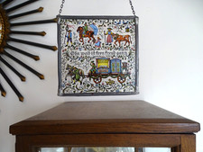 Vitrail à suspendre ancien GERMANY  " Sans une femme il n'y a aucune joie "