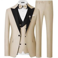 Business Men Suit Peak Laple 3pcs Groom Tuxedo Prom Single Breasted Regular Fit