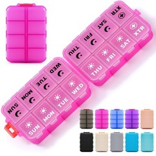 Foldable Weekly Pill Organizer 2 Times a Day with AM  PM  EXTRA, Clear Pink
