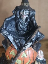 Byron Molds 1972 Hand Painted Ceramic Halloween Witch On A Jack O'Lantern