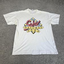 Vintage Soho Natural Soda Shirt Mens L White Graphic Tee Made In USA Preshrunk