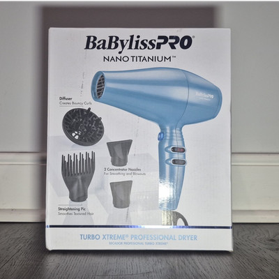 BaBylissPRO Nano Titanium Turbo Xtreme Hair Dryer, Blue, Ionic, Diffuser