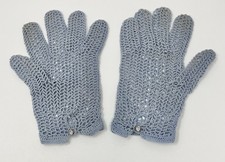 Vintage Crochet/Lace Gloves Blue/Gray Faux Rhinestone Latch Victorian Look As Is