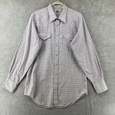 Woolrich Shirt Mens L Blue Plaid Long Sleeve Snap Button Up Collared Pockets