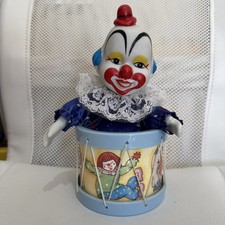 Clown in Drum Wind Up Music Box. Tested, Motion And Sound Work. 7" Tall