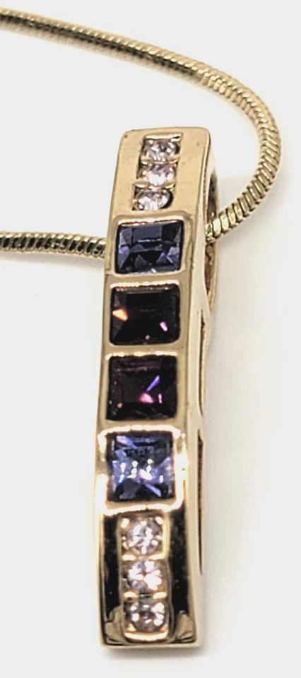 Collar Cadena Colgante Cristales Corte Púrpura Violeta Tono Dorado Firmado Lia Sophia Foto 3 de 4