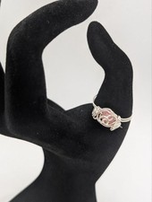 Silver Wire Wrapped Ring Handmade Rose Quartz Gemstone, Size 8