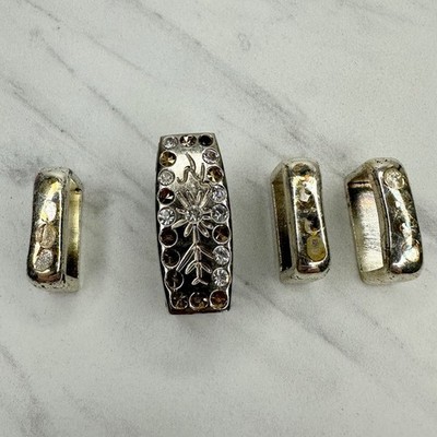 Silver Tone Clear Rhinestone Belt Keeper Loop Lot of 4 Floral Engraved