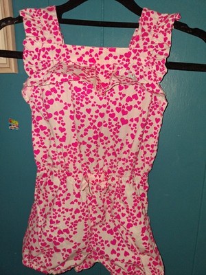 U.S. Polo Assn. Girls Pink Heart Sleeveless Romper 4T Cotton Button