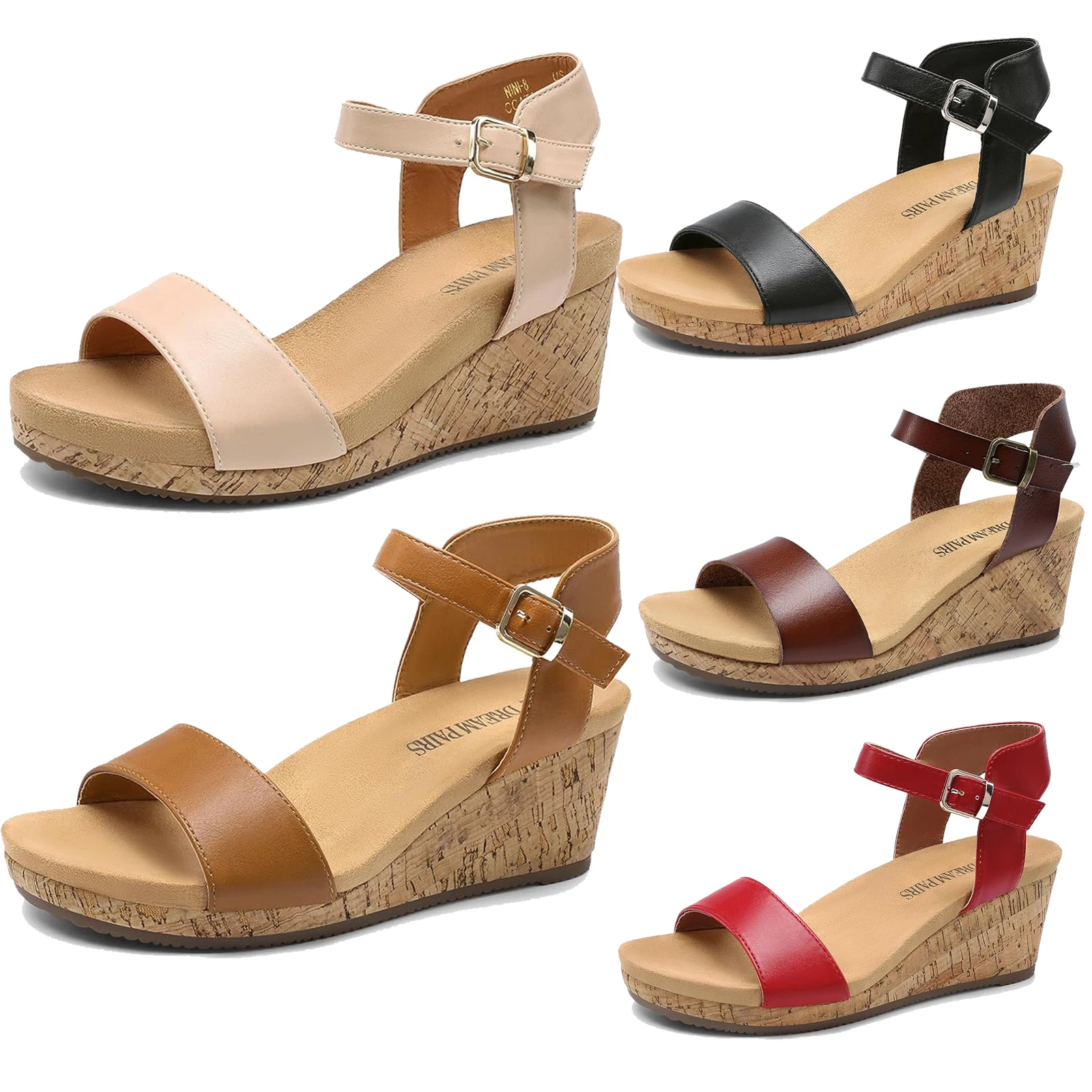 Women Ankle Strap Open Toe Platform Wedge Sandals Casual Dress Shoes