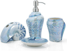 Ocean Conch Sea Shell Ceramic Bathroom Accessories Set of 4,1 Gargle Cups 1 Toot