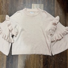 Mud Pie Women s Beige Solid Knit Crew Neck Ru...