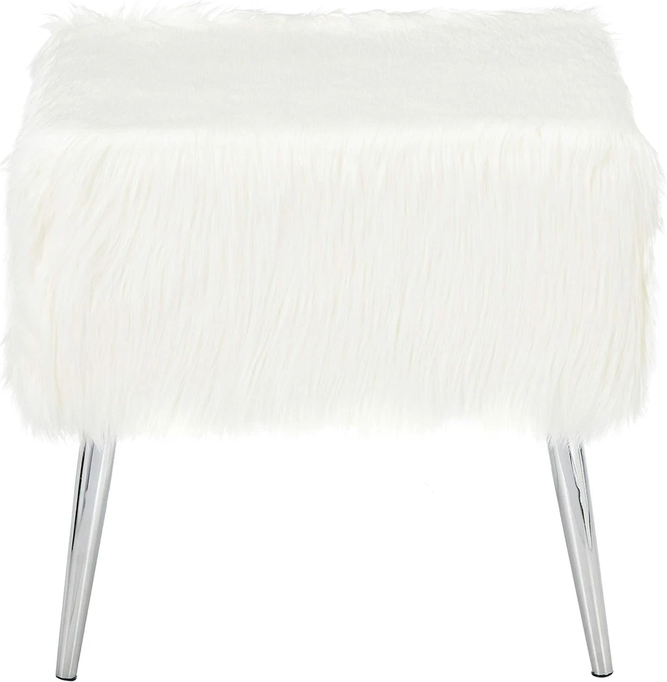 Otomana Olivia de piel sintética con patas cromadas, 20", blanca Foto 2 de 4
