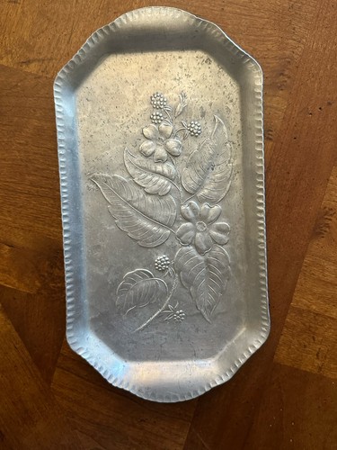 Small Vintage Everlast Metal Hand Forged Tray Floral Embossed Mid Century