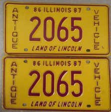 Matched Pair Illinois Antique Vehicle Tags 1986/1987