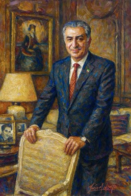 Original Mario Mendoza König Schah Iran Perser Reza Pahlavi Kunst Gemälde Leinwand