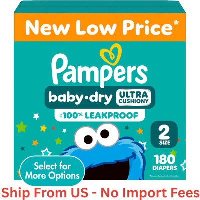 BIG SALE! Pampers Baby Dry Diapers Size 2, 180 Count, Absorbent, Free Ship US