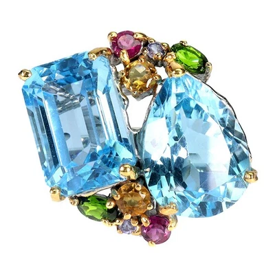 925 Silberring Swiss Blue Topas 36,4 ct Handarbeit Ringgröße 8,5 Selten - Bild 1 von 4