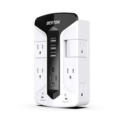Bestek 7-Outlet Wall Tap Surge Protector Power Strip with Swivel Outlets, 3 USB 