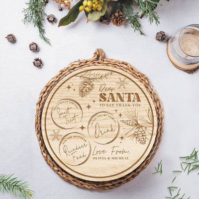 Heiligabend Nikolaus Tablett - Personalisiertes Weihnachtsmann Leckerli Milch & Plätzchen Brett aus Holz