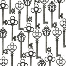 Mixed Set of 30 Large Skeleton Keys in Antique Bronze - Set of Antique Pewter